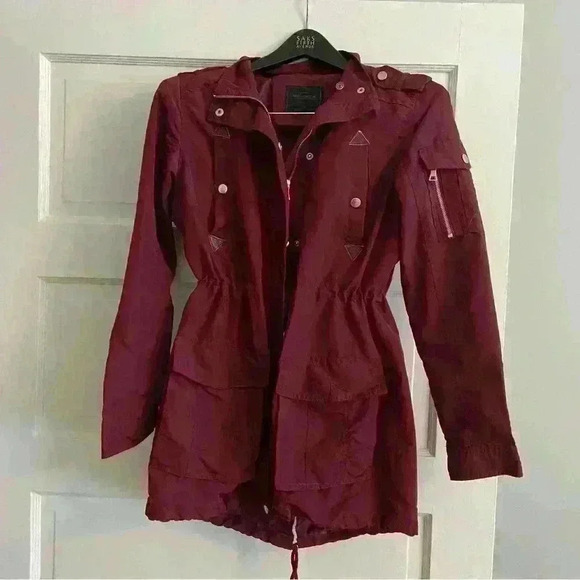 Miss London Jacket Women Size S Black Label Utility Cinch Waist Burgundy Outdoor - Picture 8 of 13
